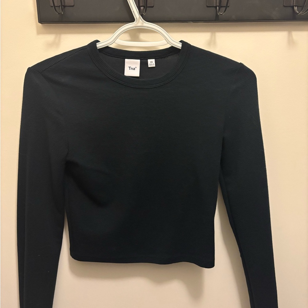 TNA Black Ribbed Long-Sleeve Crop Top